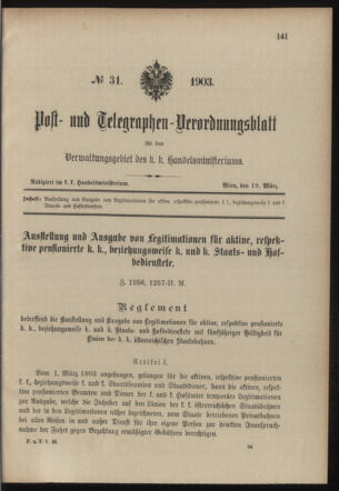 Post- und Telegraphen-Verordnungsblatt für das Verwaltungsgebiet des K.-K. Handelsministeriums