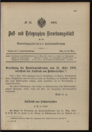 Post- und Telegraphen-Verordnungsblatt für das Verwaltungsgebiet des K.-K. Handelsministeriums