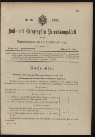 Post- und Telegraphen-Verordnungsblatt für das Verwaltungsgebiet des K.-K. Handelsministeriums