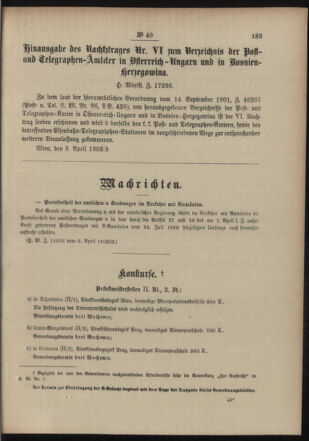 Post- und Telegraphen-Verordnungsblatt für das Verwaltungsgebiet des K.-K. Handelsministeriums 19030409 Seite: 3