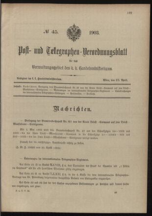 Post- und Telegraphen-Verordnungsblatt für das Verwaltungsgebiet des K.-K. Handelsministeriums