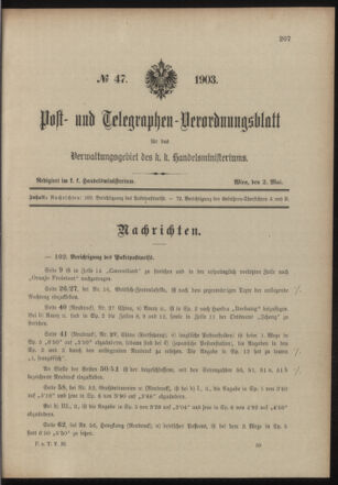 Post- und Telegraphen-Verordnungsblatt für das Verwaltungsgebiet des K.-K. Handelsministeriums