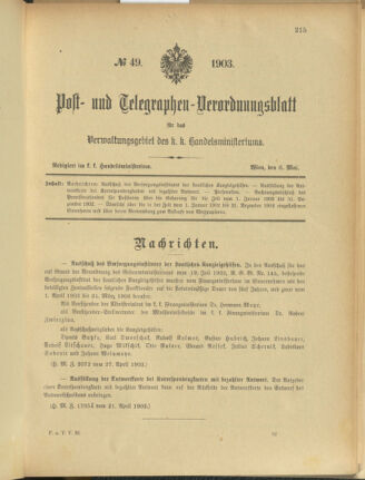 Post- und Telegraphen-Verordnungsblatt für das Verwaltungsgebiet des K.-K. Handelsministeriums