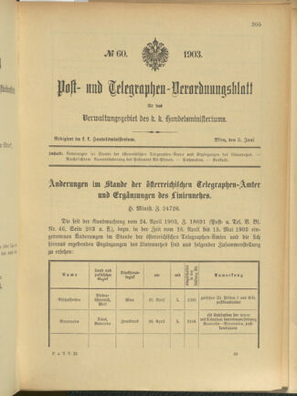 Post- und Telegraphen-Verordnungsblatt für das Verwaltungsgebiet des K.-K. Handelsministeriums 19030605 Seite: 1