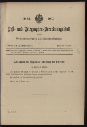 Post- und Telegraphen-Verordnungsblatt für das Verwaltungsgebiet des K.-K. Handelsministeriums