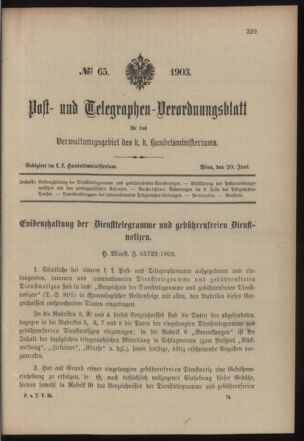 Post- und Telegraphen-Verordnungsblatt für das Verwaltungsgebiet des K.-K. Handelsministeriums 19030620 Seite: 1