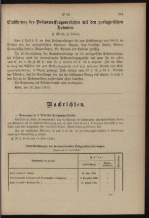 Post- und Telegraphen-Verordnungsblatt für das Verwaltungsgebiet des K.-K. Handelsministeriums 19030620 Seite: 3