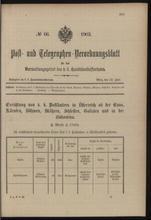 Post- und Telegraphen-Verordnungsblatt für das Verwaltungsgebiet des K.-K. Handelsministeriums 19030622 Seite: 1