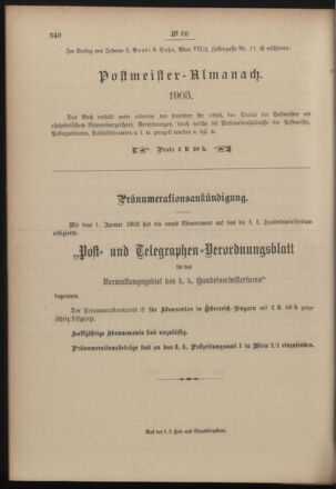 Post- und Telegraphen-Verordnungsblatt für das Verwaltungsgebiet des K.-K. Handelsministeriums 19030622 Seite: 8