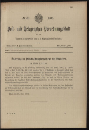 Post- und Telegraphen-Verordnungsblatt für das Verwaltungsgebiet des K.-K. Handelsministeriums