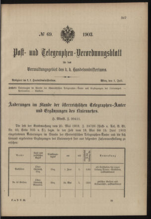 Post- und Telegraphen-Verordnungsblatt für das Verwaltungsgebiet des K.-K. Handelsministeriums 19030701 Seite: 1