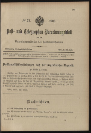 Post- und Telegraphen-Verordnungsblatt für das Verwaltungsgebiet des K.-K. Handelsministeriums