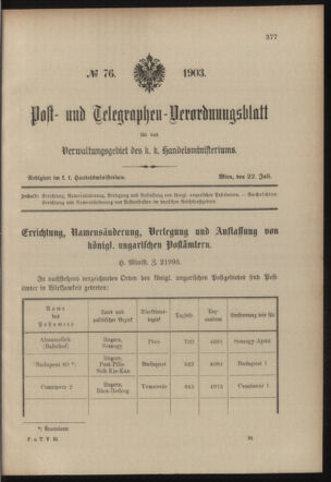 Post- und Telegraphen-Verordnungsblatt für das Verwaltungsgebiet des K.-K. Handelsministeriums