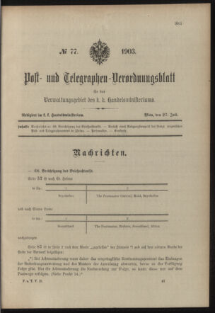 Post- und Telegraphen-Verordnungsblatt für das Verwaltungsgebiet des K.-K. Handelsministeriums