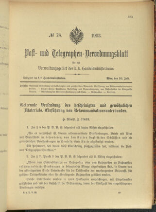 Post- und Telegraphen-Verordnungsblatt für das Verwaltungsgebiet des K.-K. Handelsministeriums