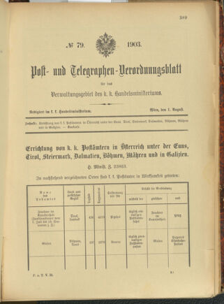 Post- und Telegraphen-Verordnungsblatt für das Verwaltungsgebiet des K.-K. Handelsministeriums