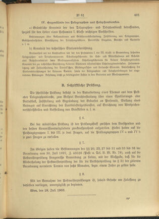 Post- und Telegraphen-Verordnungsblatt für das Verwaltungsgebiet des K.-K. Handelsministeriums 19030807 Seite: 3