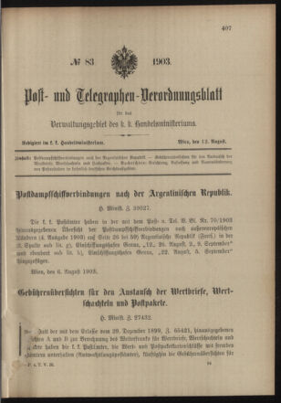 Post- und Telegraphen-Verordnungsblatt für das Verwaltungsgebiet des K.-K. Handelsministeriums