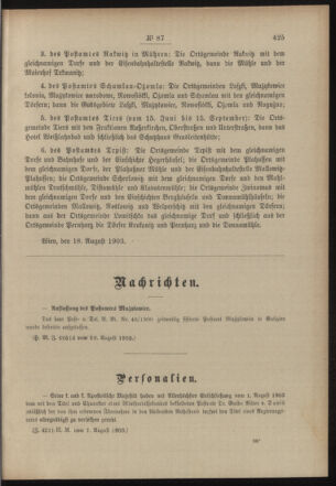 Post- und Telegraphen-Verordnungsblatt für das Verwaltungsgebiet des K.-K. Handelsministeriums 19030819 Seite: 5