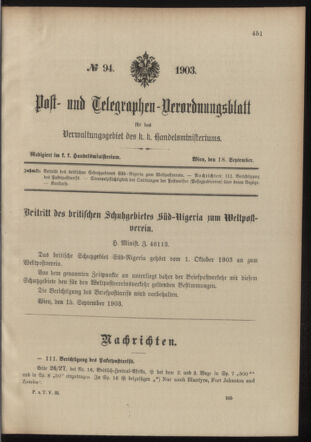 Post- und Telegraphen-Verordnungsblatt für das Verwaltungsgebiet des K.-K. Handelsministeriums