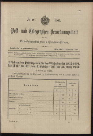 Post- und Telegraphen-Verordnungsblatt für das Verwaltungsgebiet des K.-K. Handelsministeriums 19030928 Seite: 1