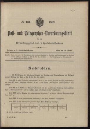 Post- und Telegraphen-Verordnungsblatt für das Verwaltungsgebiet des K.-K. Handelsministeriums