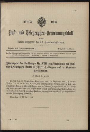 Post- und Telegraphen-Verordnungsblatt für das Verwaltungsgebiet des K.-K. Handelsministeriums 19031017 Seite: 1