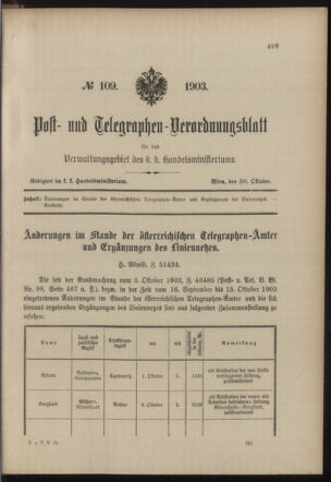 Post- und Telegraphen-Verordnungsblatt für das Verwaltungsgebiet des K.-K. Handelsministeriums 19031030 Seite: 1