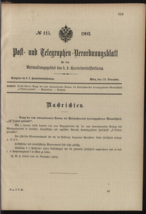 Post- und Telegraphen-Verordnungsblatt für das Verwaltungsgebiet des K.-K. Handelsministeriums