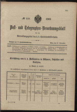 Post- und Telegraphen-Verordnungsblatt für das Verwaltungsgebiet des K.-K. Handelsministeriums