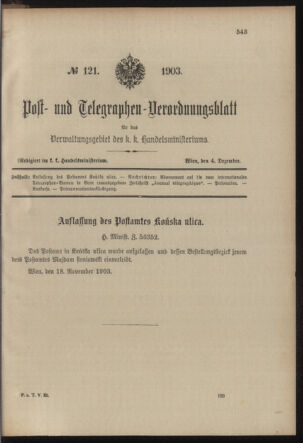 Post- und Telegraphen-Verordnungsblatt für das Verwaltungsgebiet des K.-K. Handelsministeriums