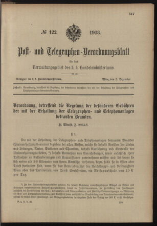 Post- und Telegraphen-Verordnungsblatt für das Verwaltungsgebiet des K.-K. Handelsministeriums