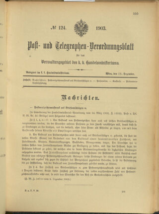 Post- und Telegraphen-Verordnungsblatt für das Verwaltungsgebiet des K.-K. Handelsministeriums 19031211 Seite: 1