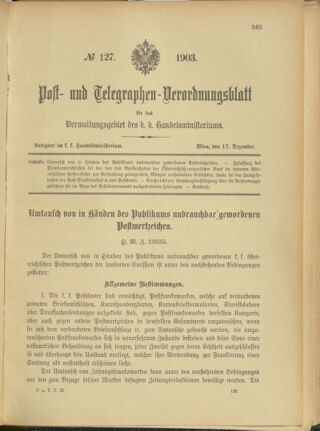 Post- und Telegraphen-Verordnungsblatt für das Verwaltungsgebiet des K.-K. Handelsministeriums