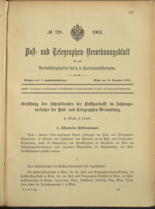 Post- und Telegraphen-Verordnungsblatt für das Verwaltungsgebiet des K.-K. Handelsministeriums