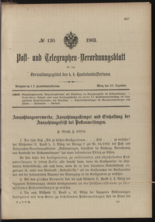 Post- und Telegraphen-Verordnungsblatt für das Verwaltungsgebiet des K.-K. Handelsministeriums