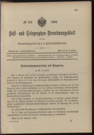 Post- und Telegraphen-Verordnungsblatt für das Verwaltungsgebiet des K.-K. Handelsministeriums 19031230 Seite: 1