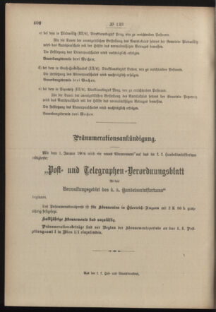 Post- und Telegraphen-Verordnungsblatt für das Verwaltungsgebiet des K.-K. Handelsministeriums 19031230 Seite: 4