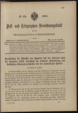 Post- und Telegraphen-Verordnungsblatt für das Verwaltungsgebiet des K.-K. Handelsministeriums 19031230 Seite: 5