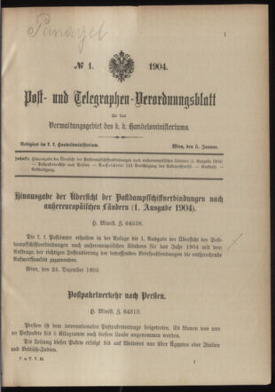 Post- und Telegraphen-Verordnungsblatt für das Verwaltungsgebiet des K.-K. Handelsministeriums 19040105 Seite: 1