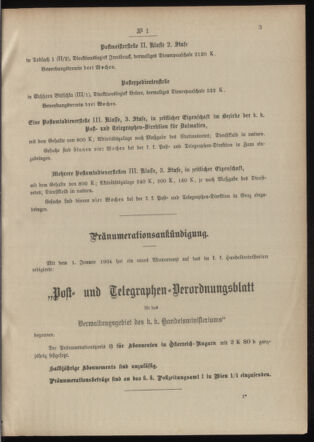 Post- und Telegraphen-Verordnungsblatt für das Verwaltungsgebiet des K.-K. Handelsministeriums 19040105 Seite: 3