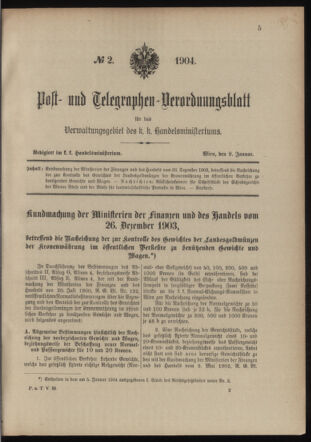 Post- und Telegraphen-Verordnungsblatt für das Verwaltungsgebiet des K.-K. Handelsministeriums 19040109 Seite: 1