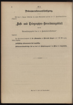 Post- und Telegraphen-Verordnungsblatt für das Verwaltungsgebiet des K.-K. Handelsministeriums 19040109 Seite: 4