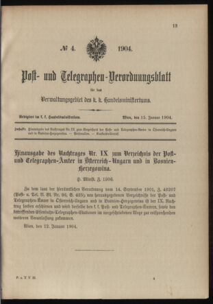 Post- und Telegraphen-Verordnungsblatt für das Verwaltungsgebiet des K.-K. Handelsministeriums 19040115 Seite: 1