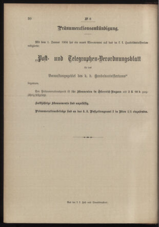 Post- und Telegraphen-Verordnungsblatt für das Verwaltungsgebiet des K.-K. Handelsministeriums 19040128 Seite: 8