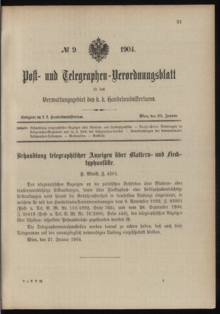 Post- und Telegraphen-Verordnungsblatt für das Verwaltungsgebiet des K.-K. Handelsministeriums