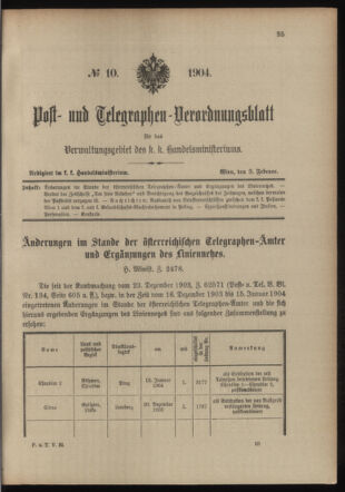 Post- und Telegraphen-Verordnungsblatt für das Verwaltungsgebiet des K.-K. Handelsministeriums 19040203 Seite: 1