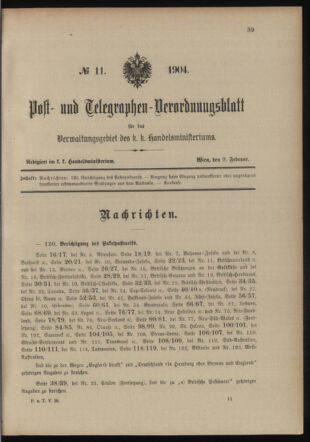 Post- und Telegraphen-Verordnungsblatt für das Verwaltungsgebiet des K.-K. Handelsministeriums 19040209 Seite: 1