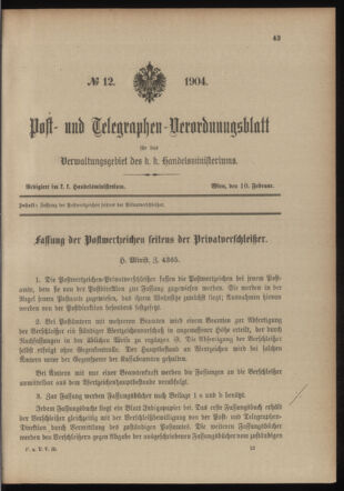 Post- und Telegraphen-Verordnungsblatt für das Verwaltungsgebiet des K.-K. Handelsministeriums