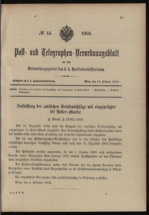 Post- und Telegraphen-Verordnungsblatt für das Verwaltungsgebiet des K.-K. Handelsministeriums 19040213 Seite: 1